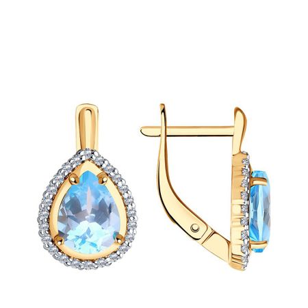 Золотые серьги с топазами и фианитами с родированием 52990₽