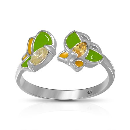 Серебряное детское кольцо с хризолитом и фианитом с эмалью 590₽