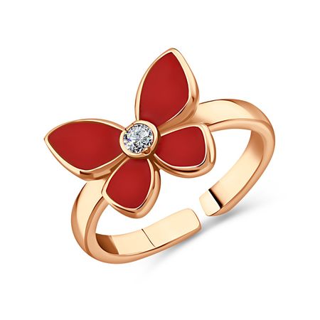 Серебряное детское кольцо Бабочка с эмалью и фианитом с позолотой 1190₽