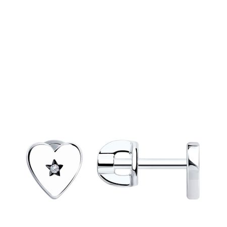 Серебряные серьги Сердце с фианитами и родированием 1190₽