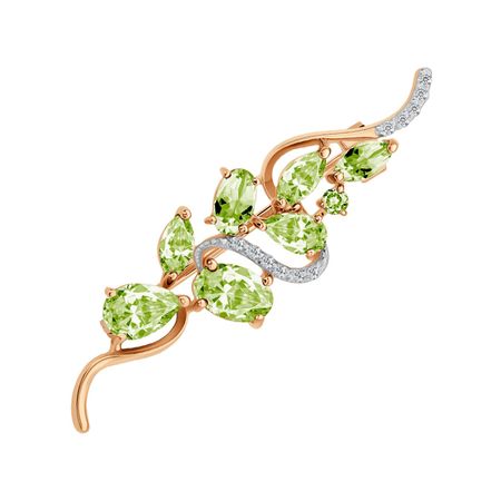 Золотая брошь с хризолитами и фианитами с родированием 31990₽