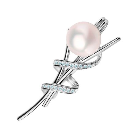 Брошь из серебра с жемчугом и фианитами 2990₽