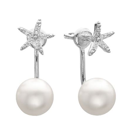 Серебряные серьги с жемчугом и фианитами 2000₽