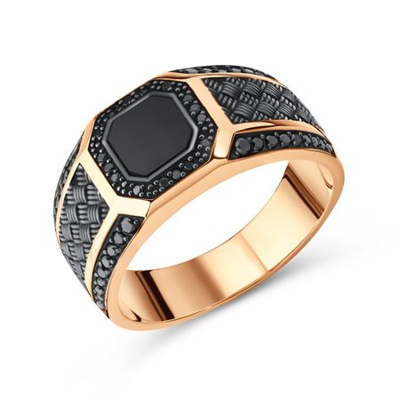 Золотая печатка с ониксом и черными бриллиантами 159990₽