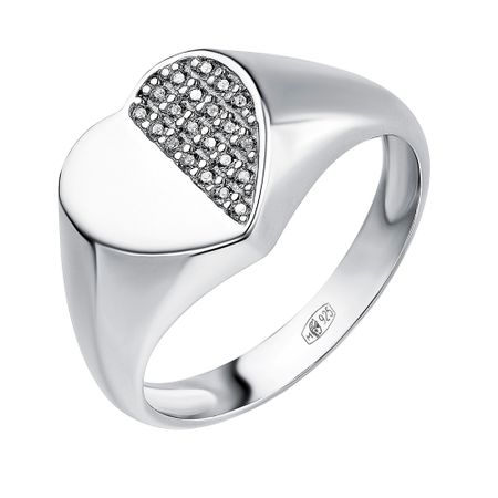 Кольцо-печатка Сердце из серебра с фианитами 1490₽