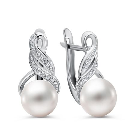 Серьги из серебра с жемчугом и фианитами 2990₽