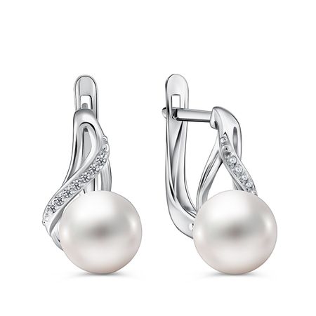 Серебряные серьги с жемчугом и фианитами 2490₽