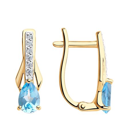 Золотые серьги с топазами Swiss и фианитами с родированием 39990₽