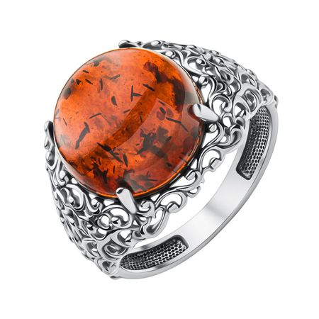 Серебряное кольцо с янтарем и платинированием 1410₽