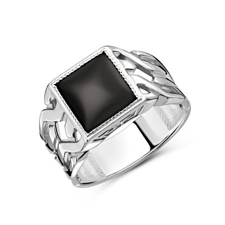 Серебряная печатка с ониксом и родированием 4890₽