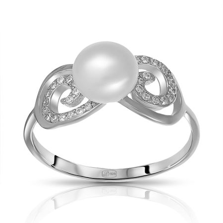 Кольцо из серебра с жемчугом и фианитами 1080₽