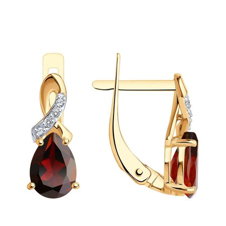 Золотые серьги с гранатом и фианитами с родированием 46490₽