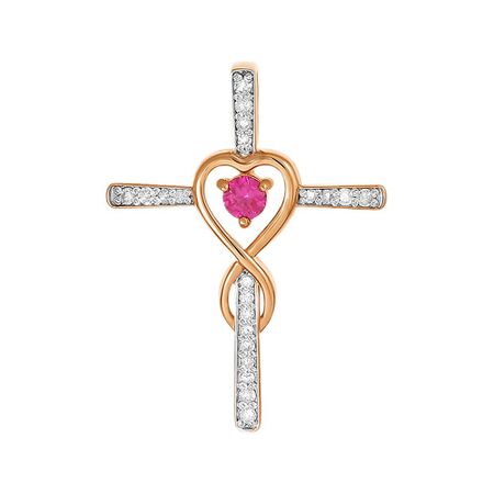 Золотая подвеска Крест с рубином и бриллиантами 22990₽