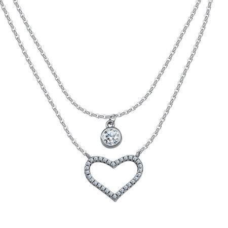 Серебряное колье Сердце с фианитами и родированием 1090₽