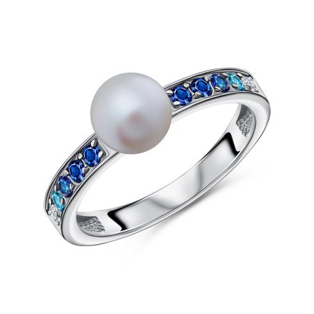 Серебряное кольцо с жемчугом и фианитами 600₽