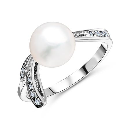 Серебряное кольцо с жемчугом и фианитами с родированием 890₽