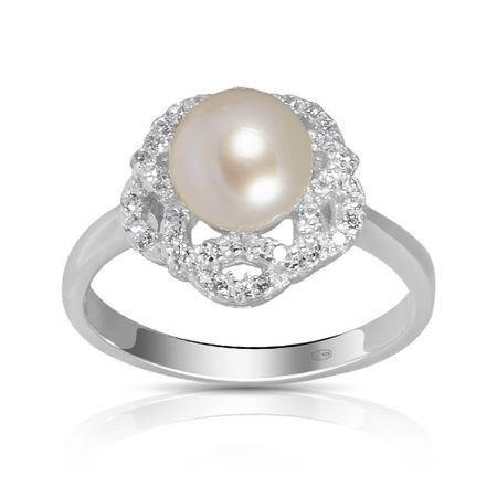 Кольцо из серебра с жемчугом и фианитами 1750₽
