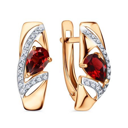 Золотые серьги с гранатом и фианитами с родированием 46490₽