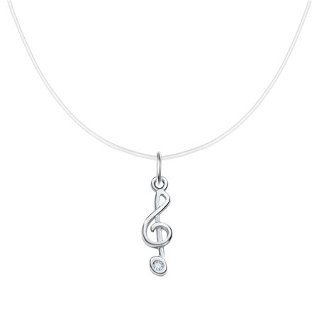 Серебряное колье Скрипичный ключ на леске с фианитом и родированием 990₽