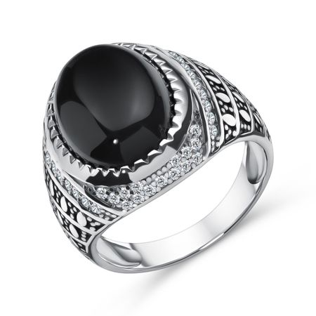 Серебряная печатка с агатом и фианитами с родированием 5490₽