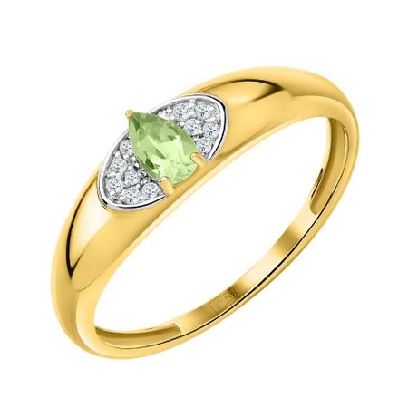 Золотое кольцо с хризолитом и бриллиантами 10490₽
