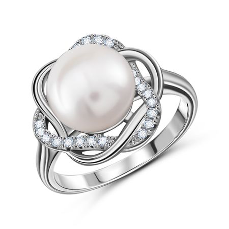 Кольцо из серебра с жемчугом и фианитами 1700₽