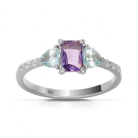 Серебряное кольцо с аметистом и топазами с фианитами 890₽