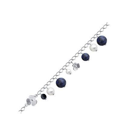 Серебряный браслет с содалитами и жемчугом с родированием 3490₽