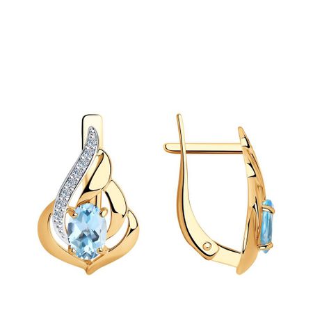 Золотые серьги с топазами Swiss и фианитами с родированием 46490₽