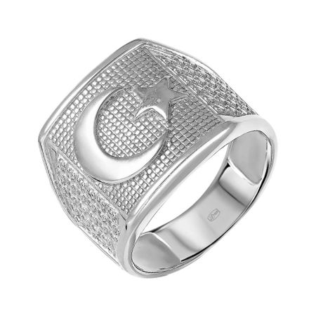 Серебряная печатка Полумесяц со звездой с родированием 5990₽