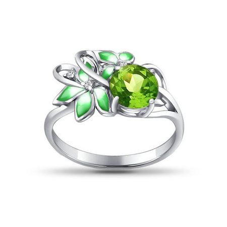 Серебряное кольцо с хризолитами и эмалью с фианитами 890₽