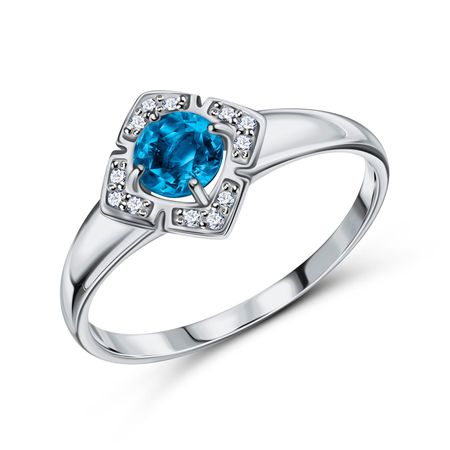 Серебряное кольцо с London топазом и фианитами с родированием 1400₽