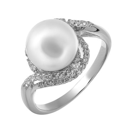 Кольцо из серебра с жемчугом и фианитами 1790₽