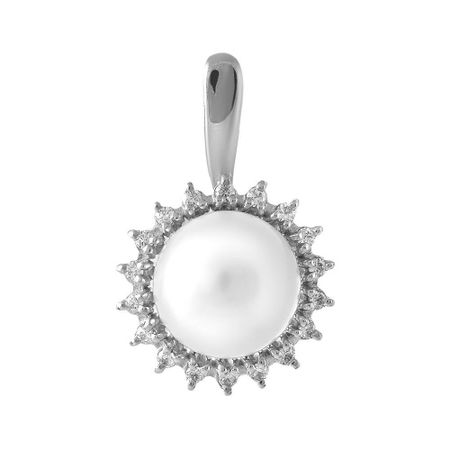Серебряная подвеска с жемчугом и фианитами с родированием 1700₽