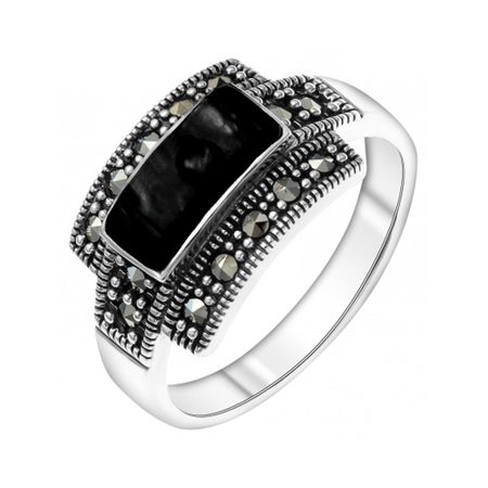 Серебряное кольцо с марказитами и ониксом с чернением 2100₽