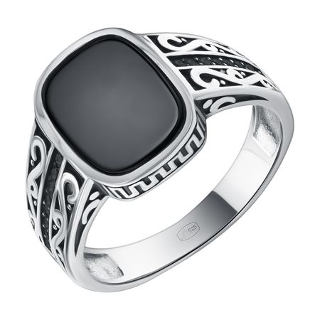 Серебряный перстень с агатом и фианитами с родированием 3890₽