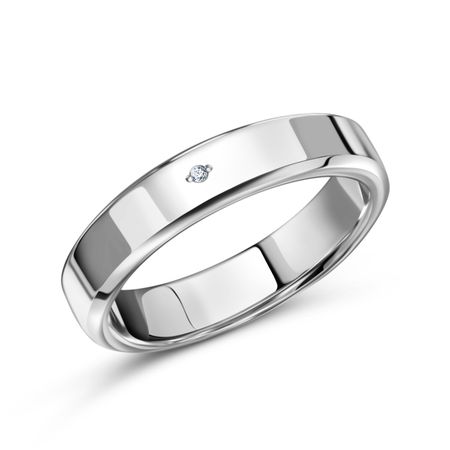 Серебряное плоское обручальное кольцо с бриллиантом и родированием 4 мм 2490₽