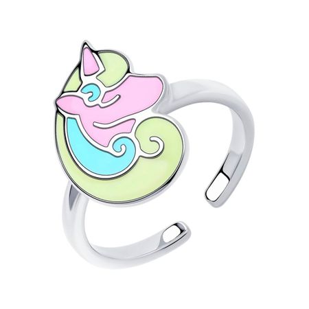 Серебряное кольцо Единорог с эмалью и родированием 1290₽