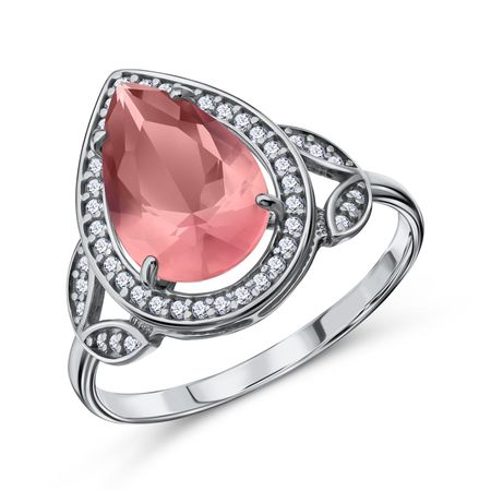 Серебряное кольцо с сапфиром и фианитами с родированием 1490₽