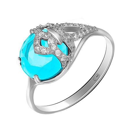 Серебряное кольцо с топазом и фианитами с родированием 990₽