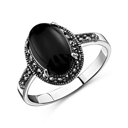 Серебряное кольцо с ониксом и марказитами 1650₽