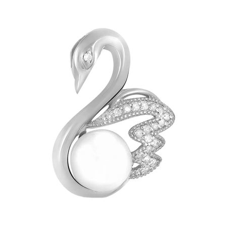 Серебряная подвеска Лебедь с жемчугом и фианитами с родированием 2490₽