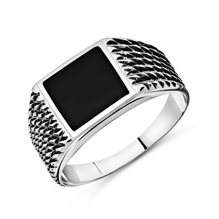 Серебряная печатка Броненосец с обсидианом и чернением 4850₽