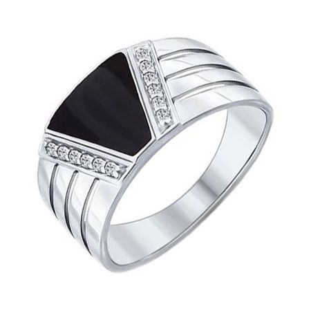 Серебряная печатка с эмалью и фианитами с родированием 3290₽