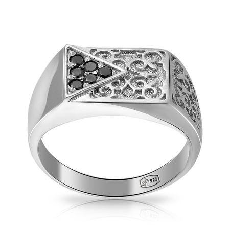 Кольцо-печатка из серебра с фианитами 1530₽