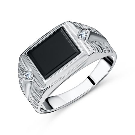 Серебряная печатка с ониксом и фианитами с родированием 4490₽