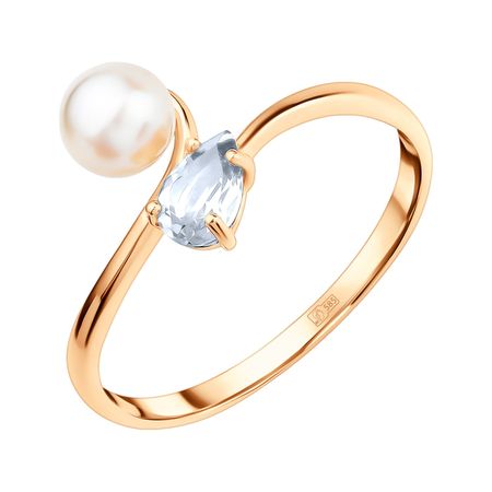 Золотое кольцо с жемчугом и фианитом с родированием 23990₽