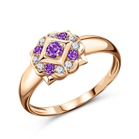 Золотое кольцо с аметистами и фианитами с родированием 19990₽