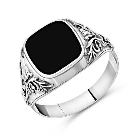 Серебряная печатка с обсидианом и чернением 4130₽