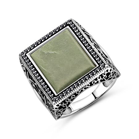 Серебряная печатка с агатом и фианитами с родированием 6990₽